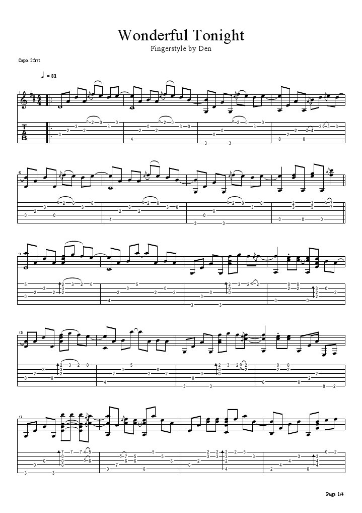 Wonderful TonightFingerstyle by Den Chordophones String Instruments