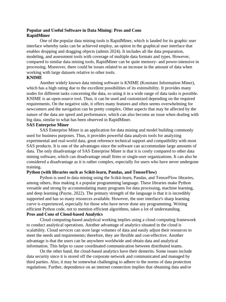 Data Mining Software: Pros & Cons | PDF | Cloud Computing | Sas (Software)