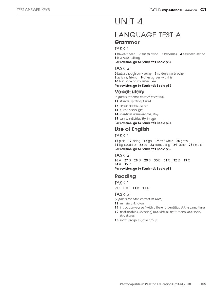Unit 4 Test Answer Key | PDF