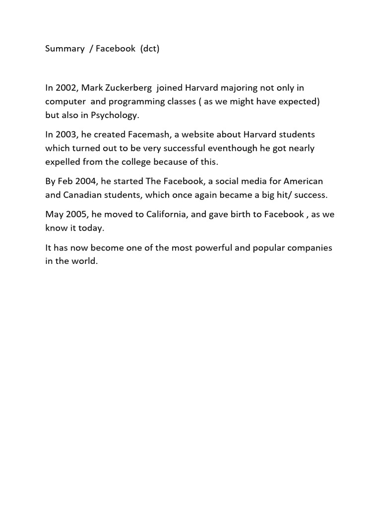 Summary Mark Zuckerberg(1) | PDF