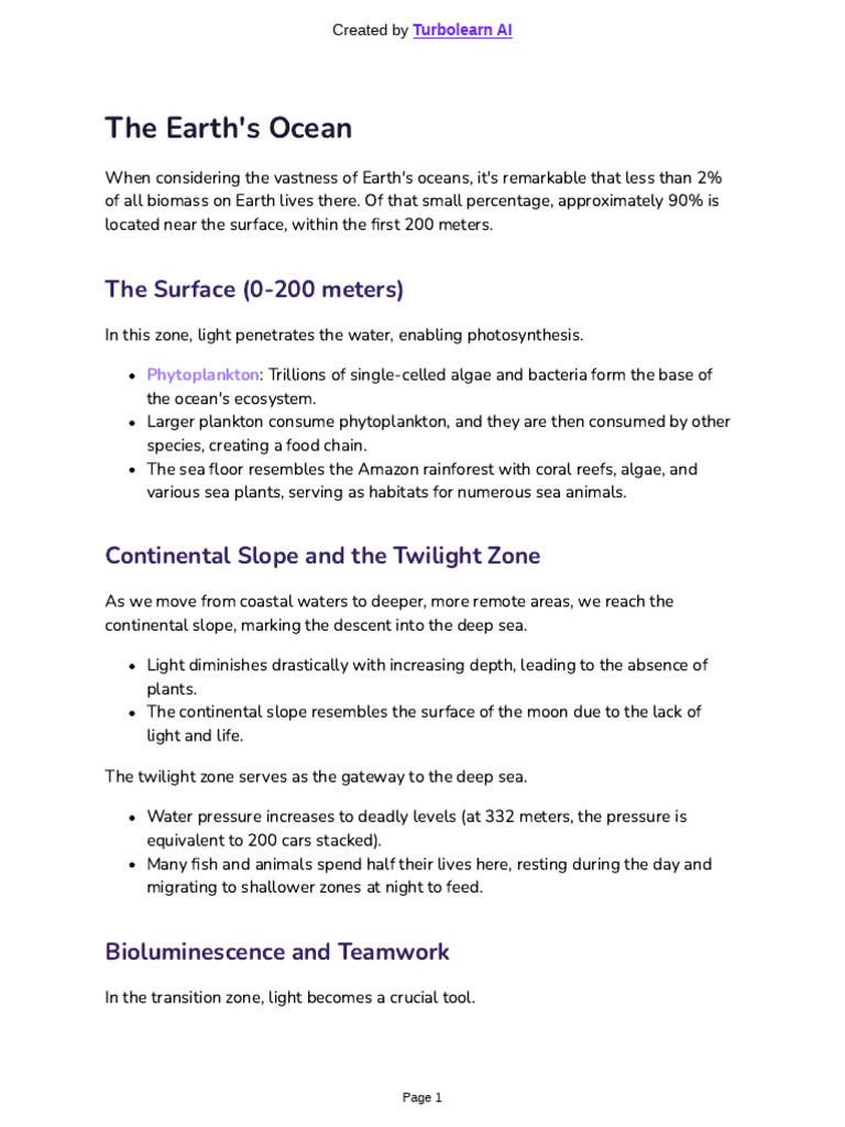 Exploring Earth's Ocean Depths and Ecosystems | PDF | Deep Sea | Sea