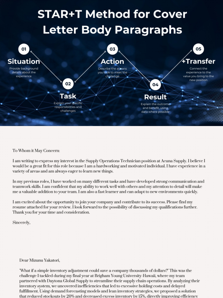 STAR+T Method For Cover Letters | PDF
