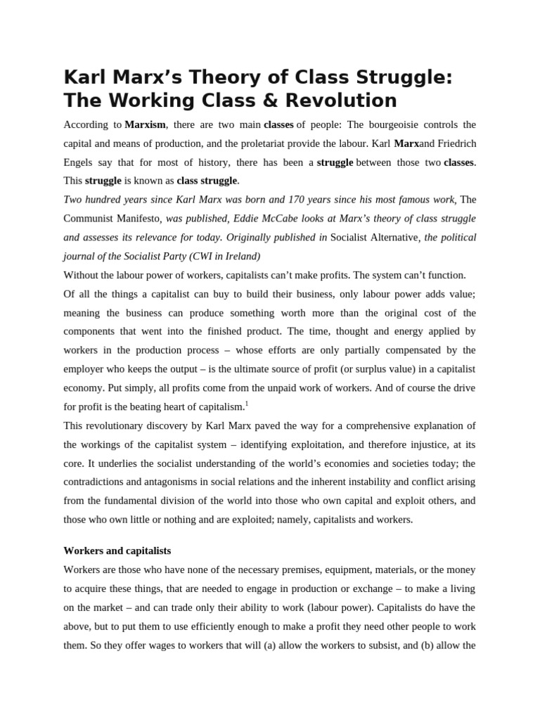 Marx's Class Struggle Theory Explained | PDF | Marx's Theory Of ...