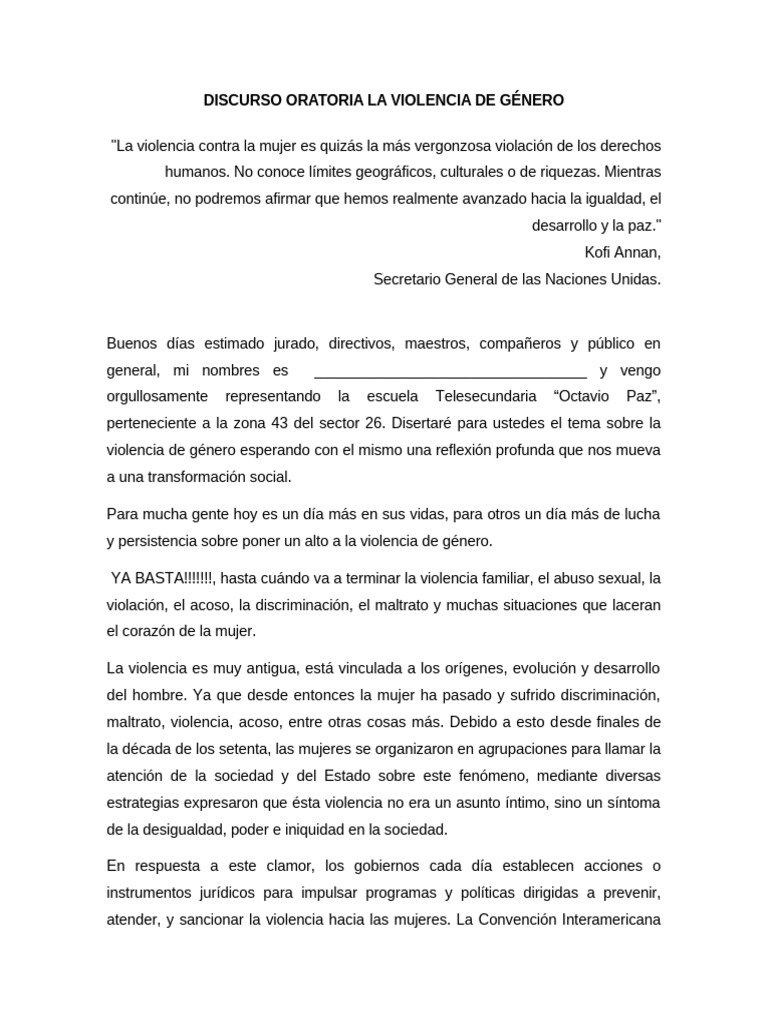 Discurso sobre Violencia de Género | PDF | La violencia contra las ...