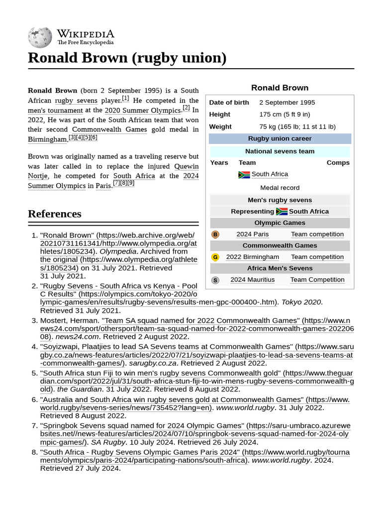 Ronald Brown: South African Rugby Star | PDF | South Africa National ...