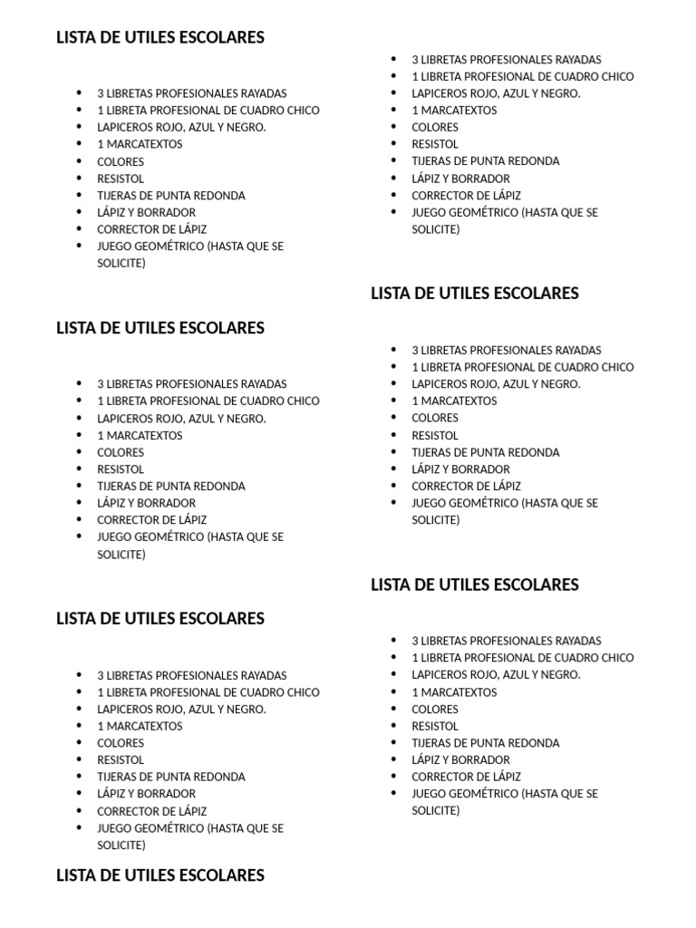 Lista Completa de Útiles Escolares | PDF