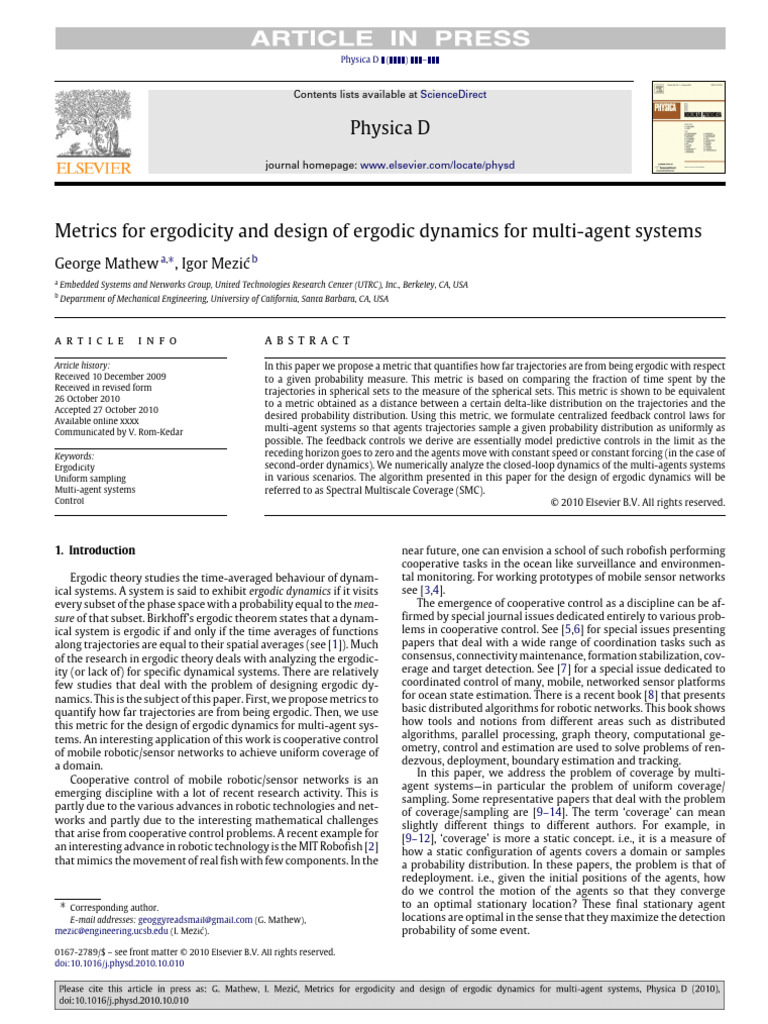 Ergodicity Metrics for Multi-Agent Systems | PDF | Dynamical System ...