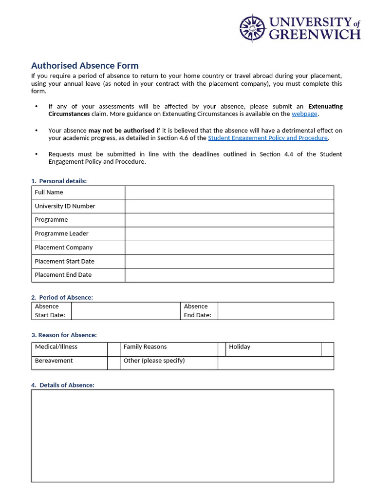 Authorised Absence Form | PDF
