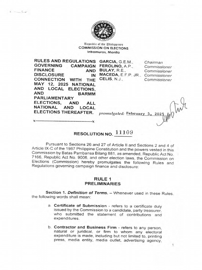 COMELEC Rules for 2025 Elections | PDF | Expense | Money
