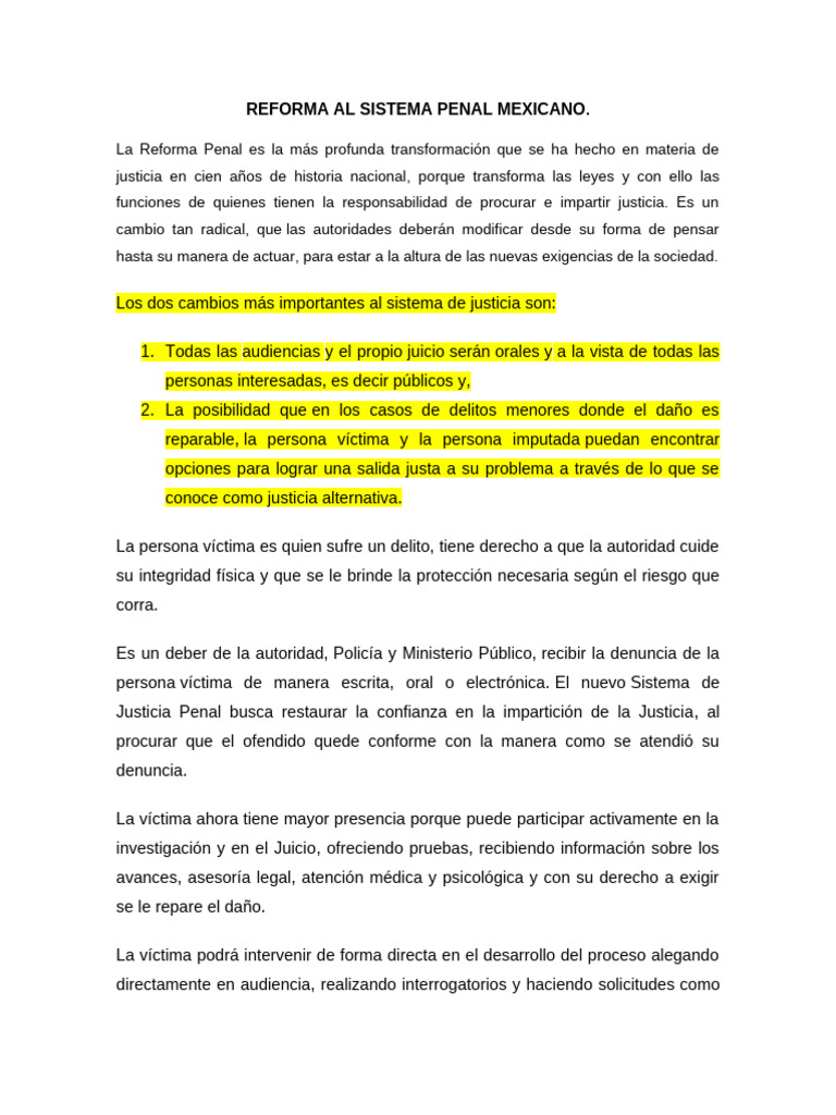 Reforma Al Sistema Penal Mexicano | PDF | Fiscal | Derecho penal