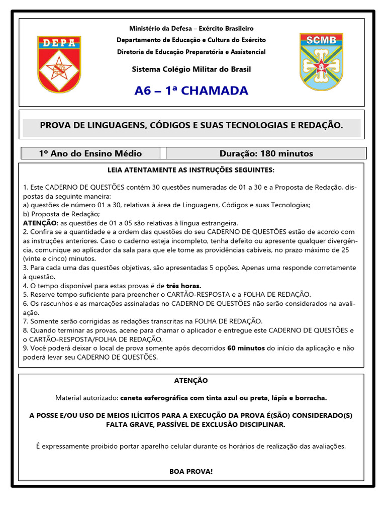 Prova de Linguagens 1º Ano Ensino Médio | PDF