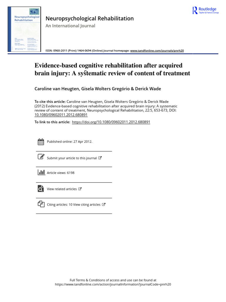 Evidence-based cognitive rehabilitation after acquired brain injury A ...