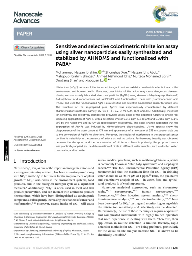 Colorimetric Nitrite Assay with AgNPs | PDF | Nitrate | Chemical Substances