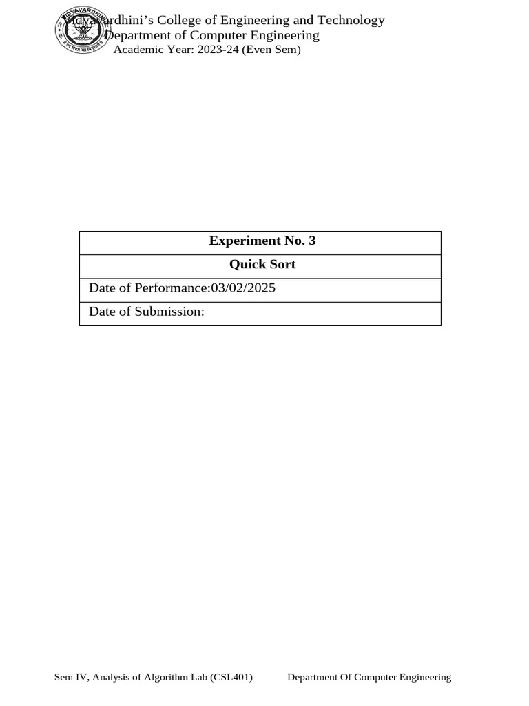 Quick Sort Algorithm Lab Report | PDF | Algorithms And Data Structures ...