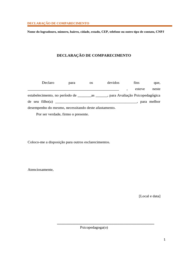 Declaração de Comparecimento | PDF