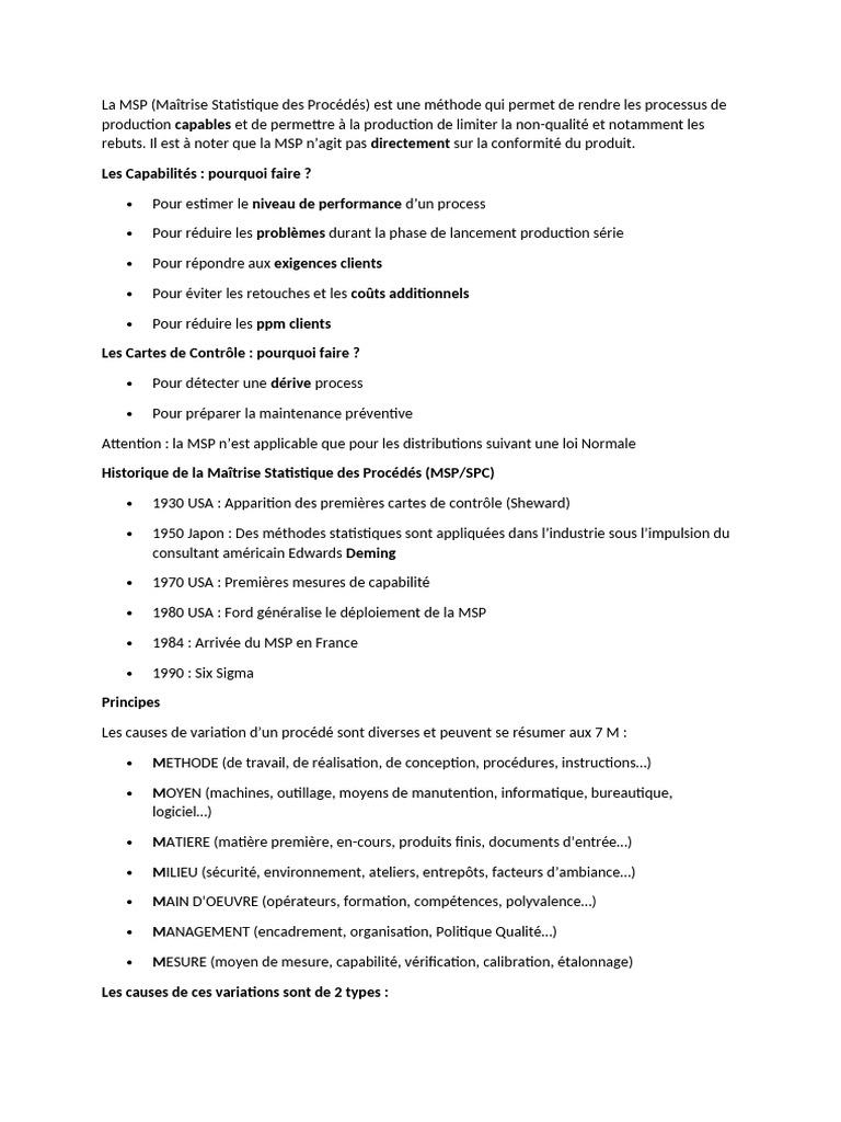 Maîtrise Statistique des Procédés (MSP) | PDF | Six Sigma
