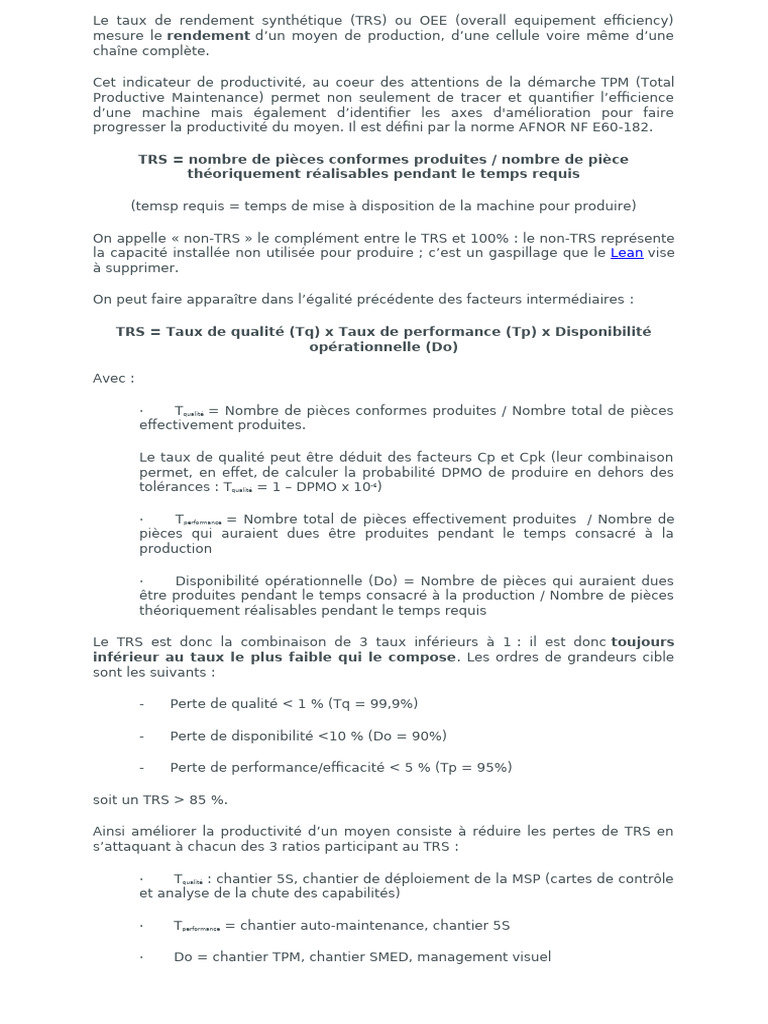 Comprendre le Taux de Rendement Synthétique | PDF | Logistique ...
