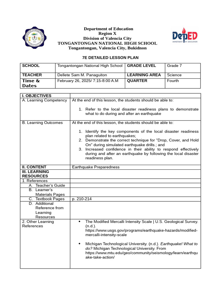 DLP 4 Earthquake Preparedness l3 | PDF | Earthquakes | Seismology