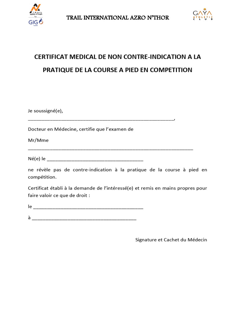 Certificat Médical Trail Azro N'Thor | PDF