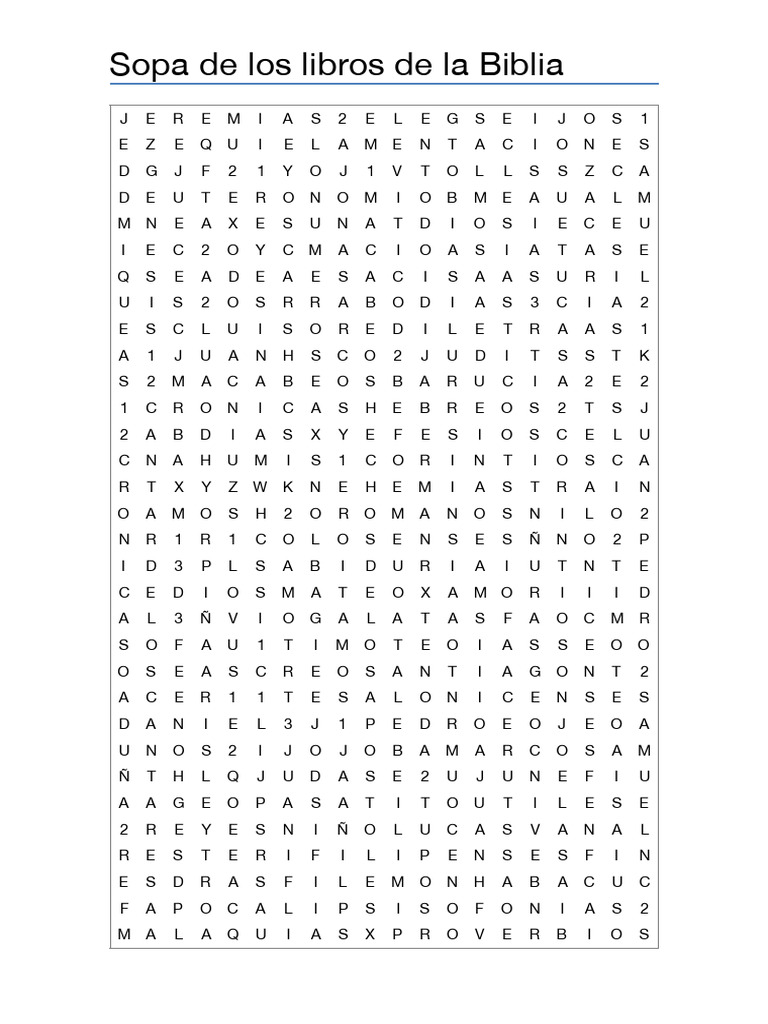 Sopa de Letras: Libros Bíblicos | PDF | Libros de la biblia | Biblia hebrea