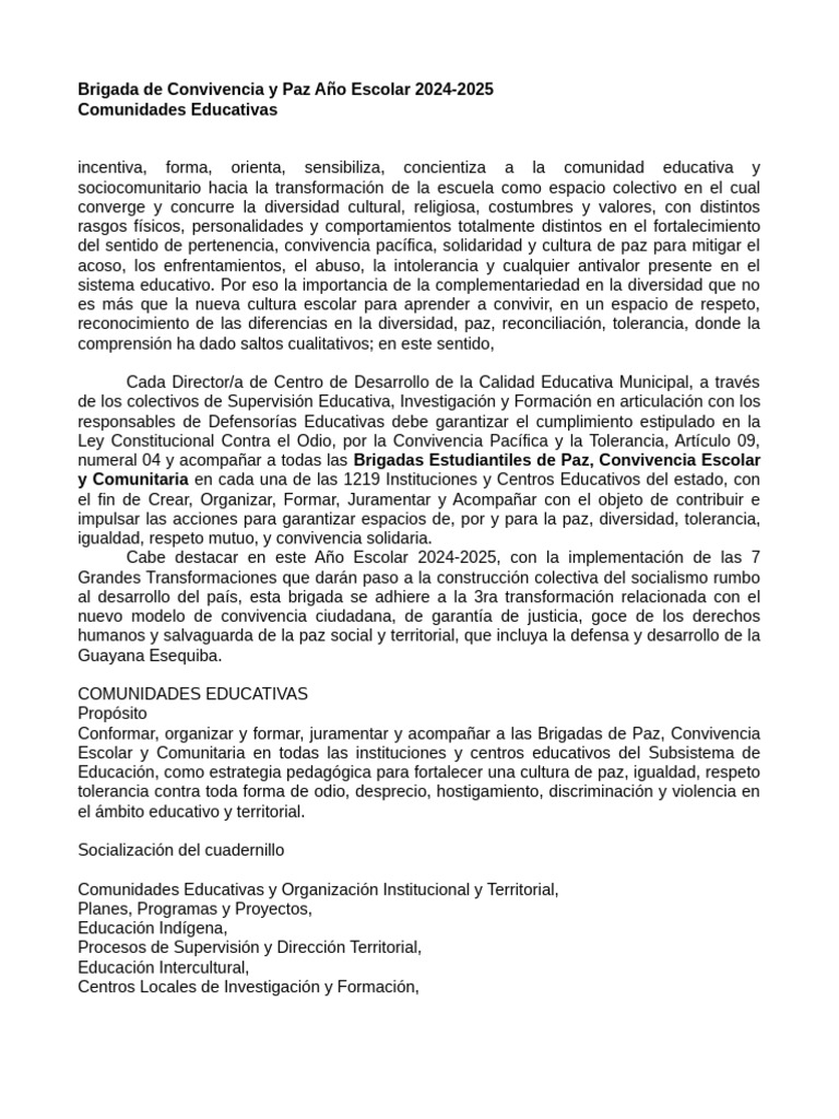Funciones de la Brigada de Convivencia Escolar | PDF | Tolerancia ...