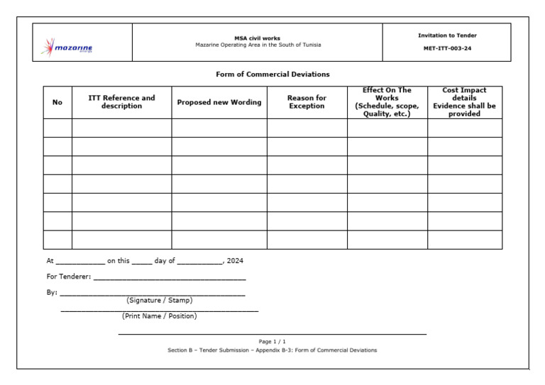 Tender Submission Guidelines for MSA | PDF