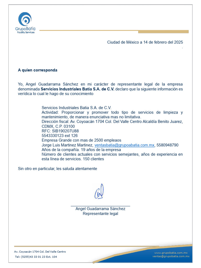 Información de Servicios Batia S.A. | PDF