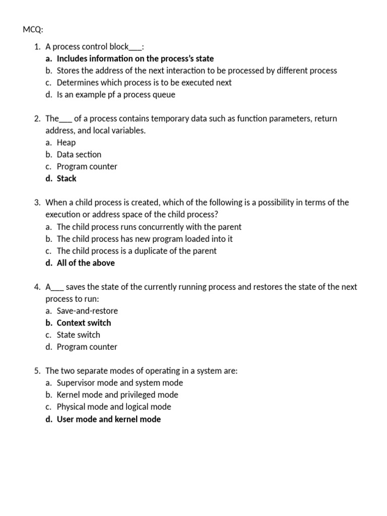 Process Control and Scheduling MCQs | PDF | Process (Computing ...