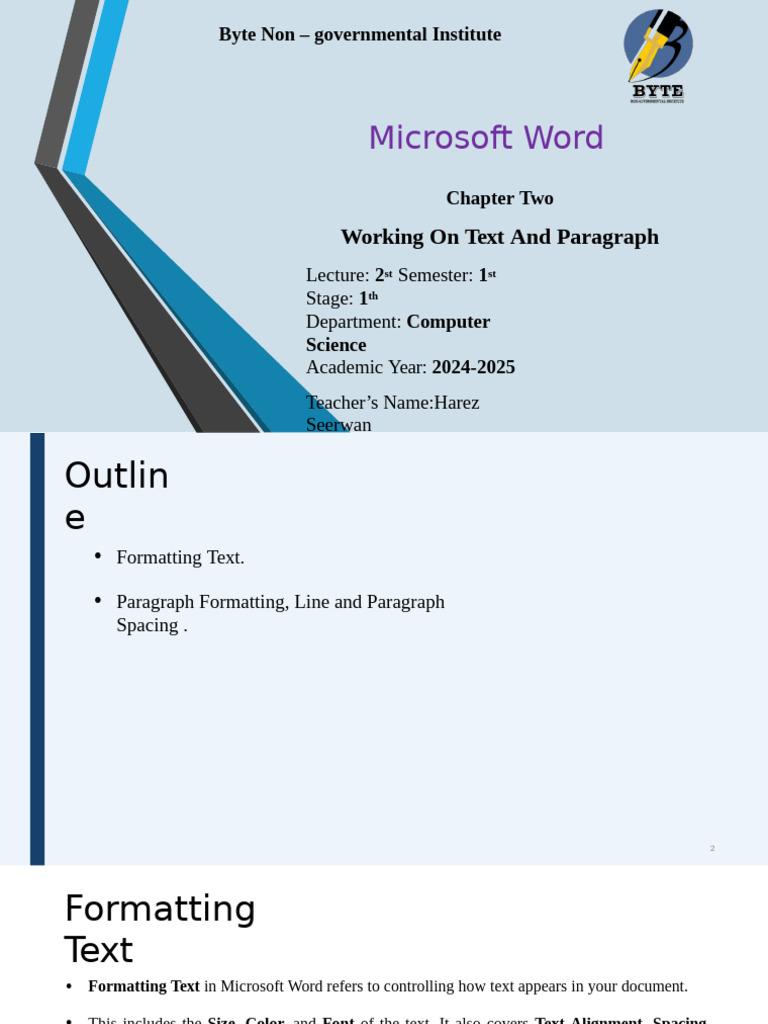Stage1, Word, Lecture 2 | PDF | Paragraph | Text