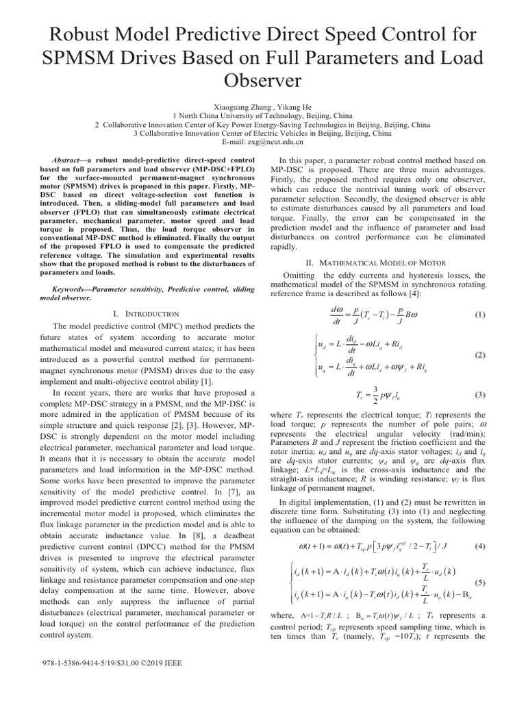 Robust Model Predictive Direct Speed Control For SPMSM Drives Based On ...