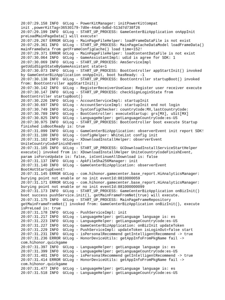 GameCenterBizApplication Startup Log | PDF | Computing | Software