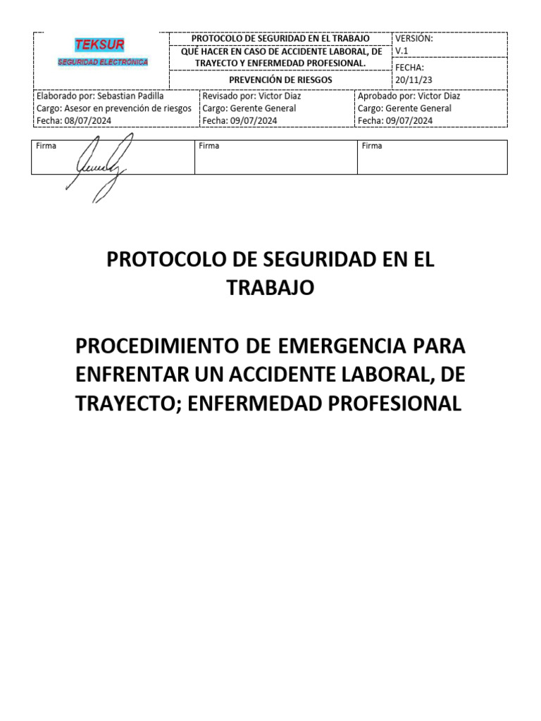 Protocolo de Seguridad en El Trabajo | PDF