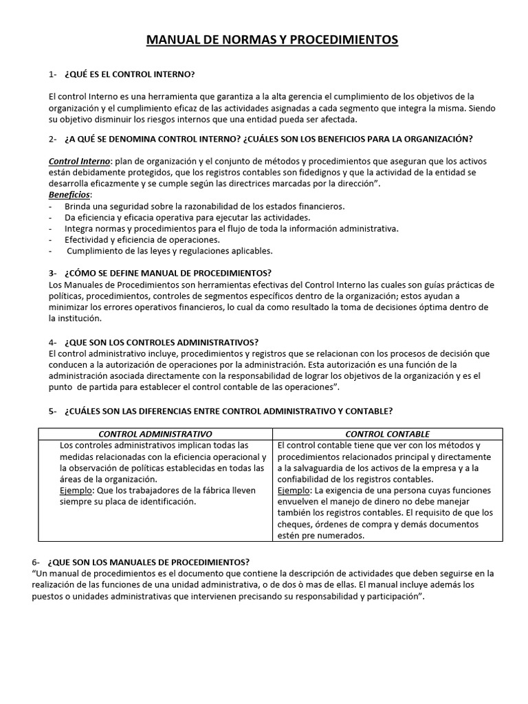 Manual de Control Interno y Procedimientos | PDF | Contabilidad ...