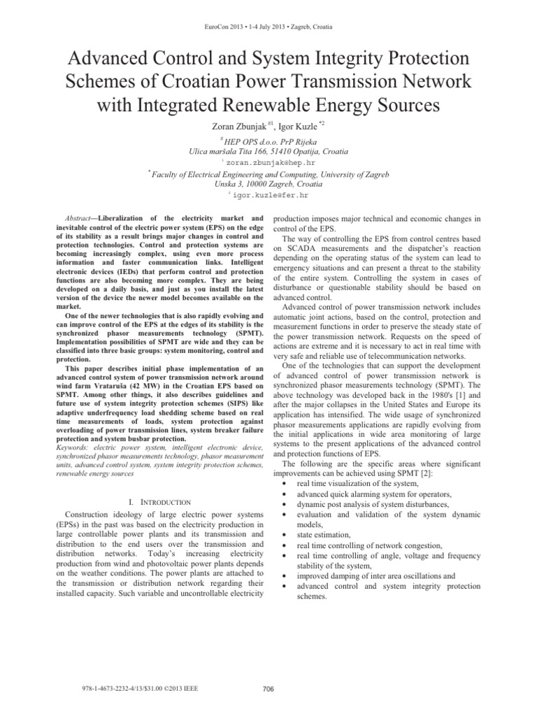 Advanced Control and System Integrity Protection Schemes of Croatian ...