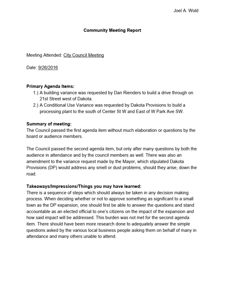 CommunityMeetingReport Joel | PDF