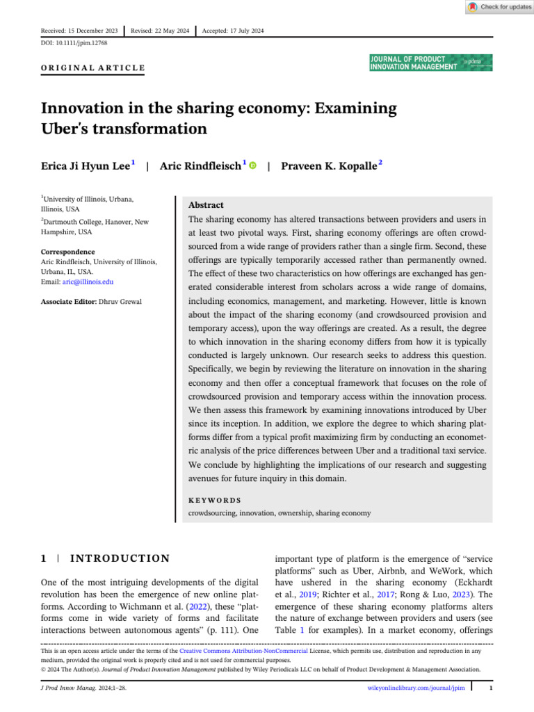 Uber's Innovation in the Sharing Economy | PDF | Sharing Economy ...