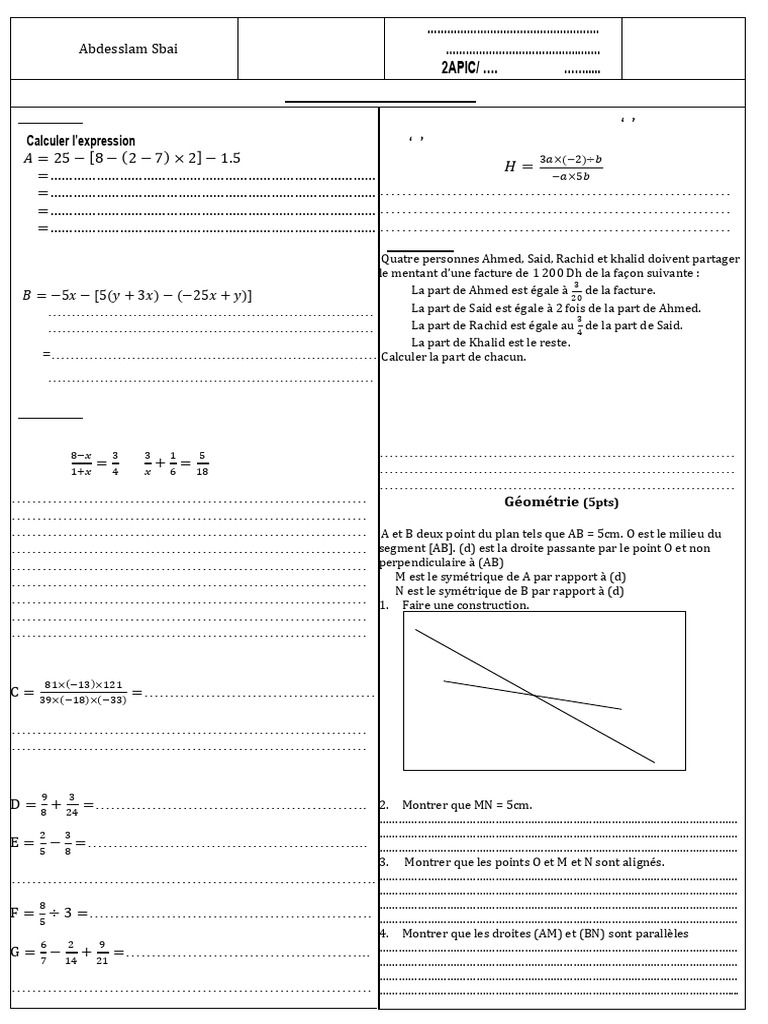 Devoir de maths sans calculatrice PDF Mathématiques Mathématiques — free download