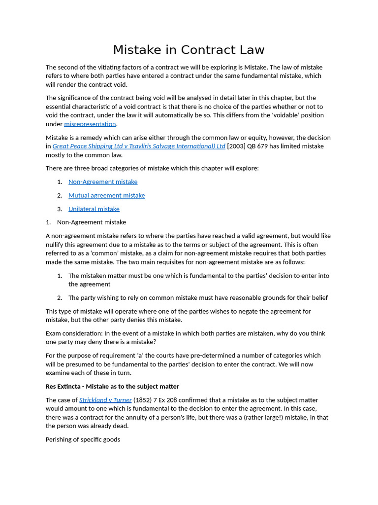Understanding Mistakes in Contract Law | PDF | Law Of Obligations ...