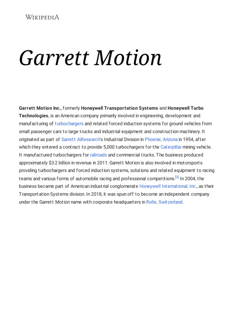 Garrett Motion: Turbocharger Innovator | PDF | Audi | Motor Vehicle