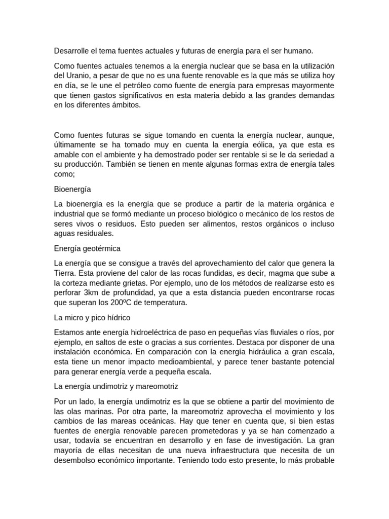 Fuentes de Energía: Presente y Futuro | PDF | Energía renovable ...