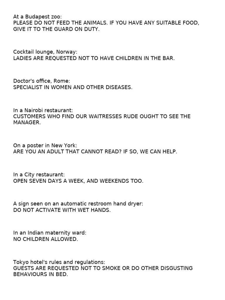 Humorous Signs from Around the World | PDF