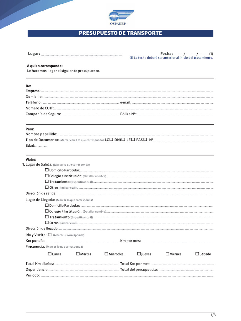 Presupuesto de Transporte Ospadep (1) | PDF