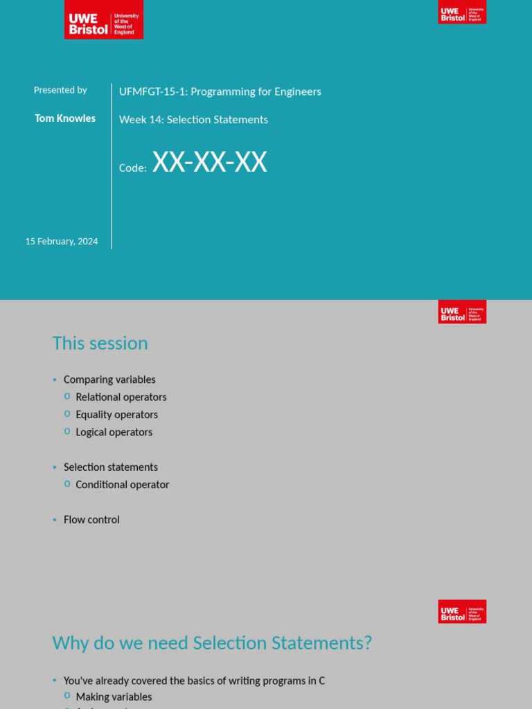 C Programming: Selection Statements Guide | PDF | Computer Program ...