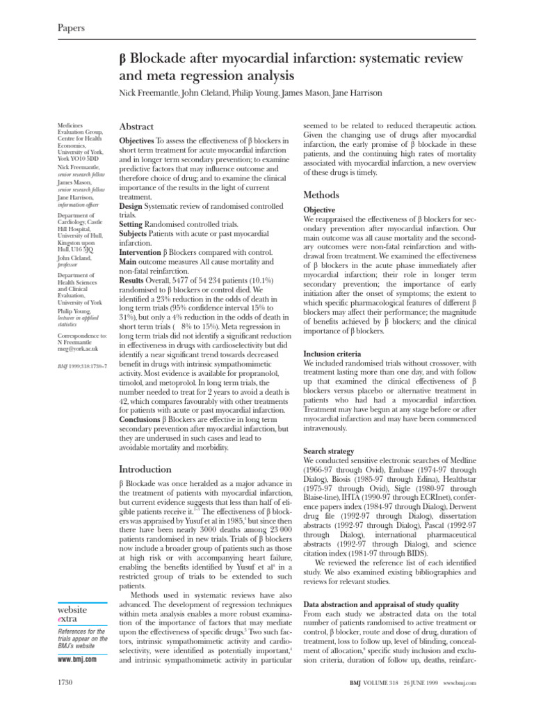 2 beta blockade after myocardial infarction pdf myocardial