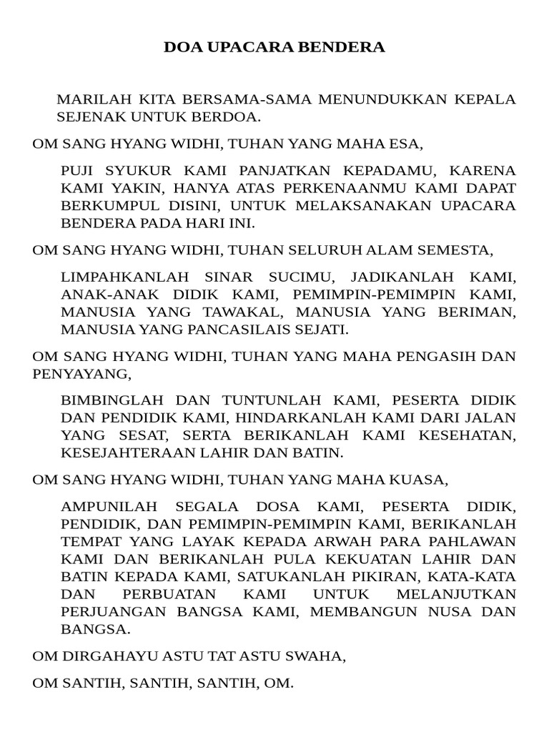 Doa Upacara Bendera Agama Hindu Pdf