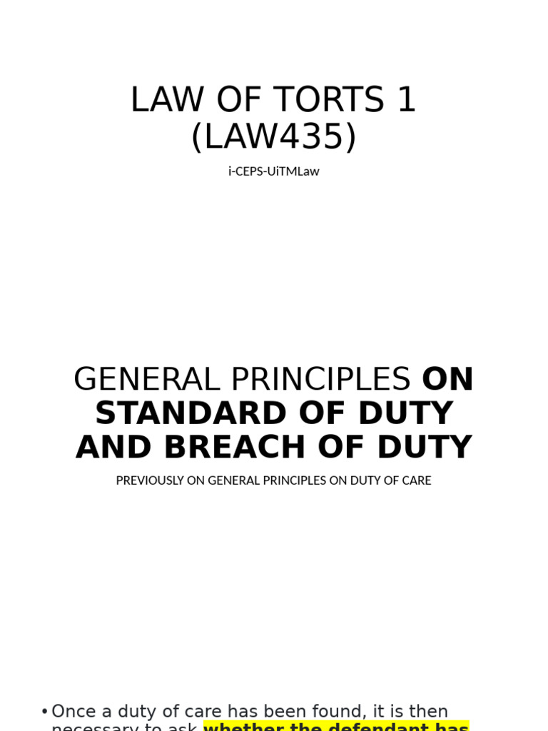 Duty of Care and Breach in Tort Law | PDF | Negligence | Standard Of Care