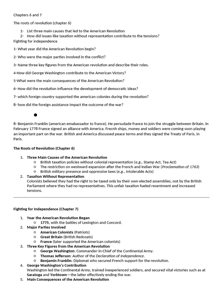 Causes and Key Figures of the American Revolution | PDF | American ...