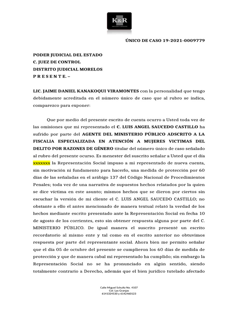 Solicitud Al Juez de Control | PDF | Justicia | Crimen y violencia