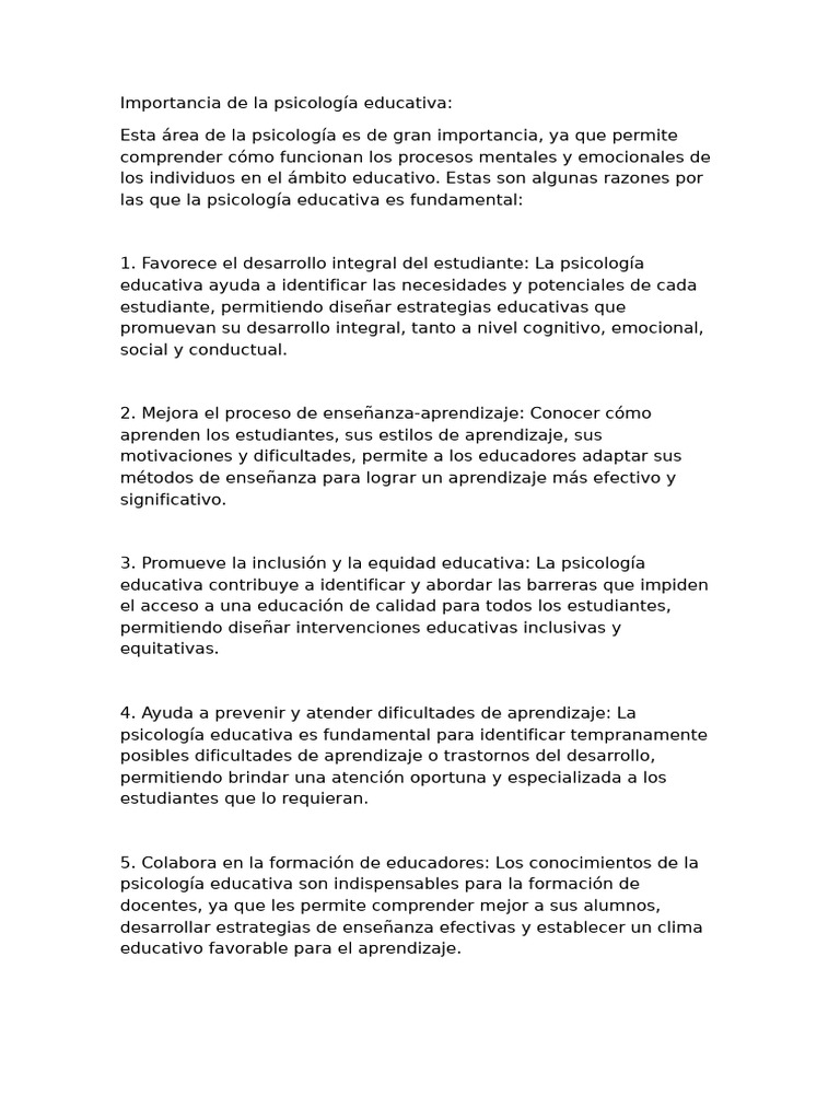 Importancia de La Psicología Educativa | PDF