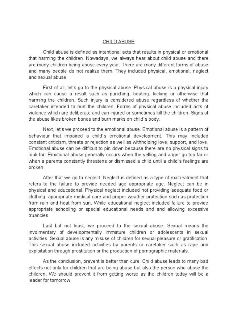 Реферат: Child Abuse Essay Research Paper What is